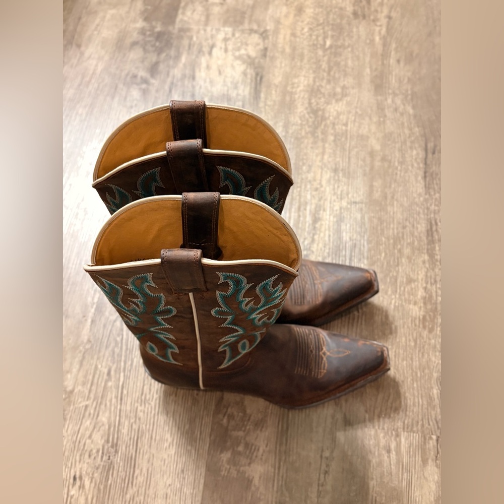 Brown and Teal Leather Cowboy Boots